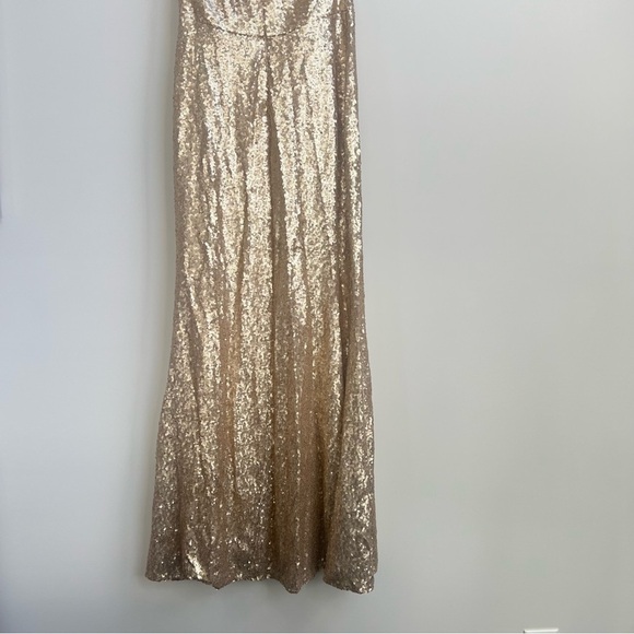 Revelry Bardot Sequin Off Shoulder Gold Gown Maxi Size 18 Bridesmaid NYE Holiday - Picture 11 of 16